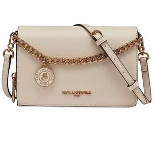 Karl Lagerfeld Cream Clutch Bag with Gold Chain & Crossbody Strap